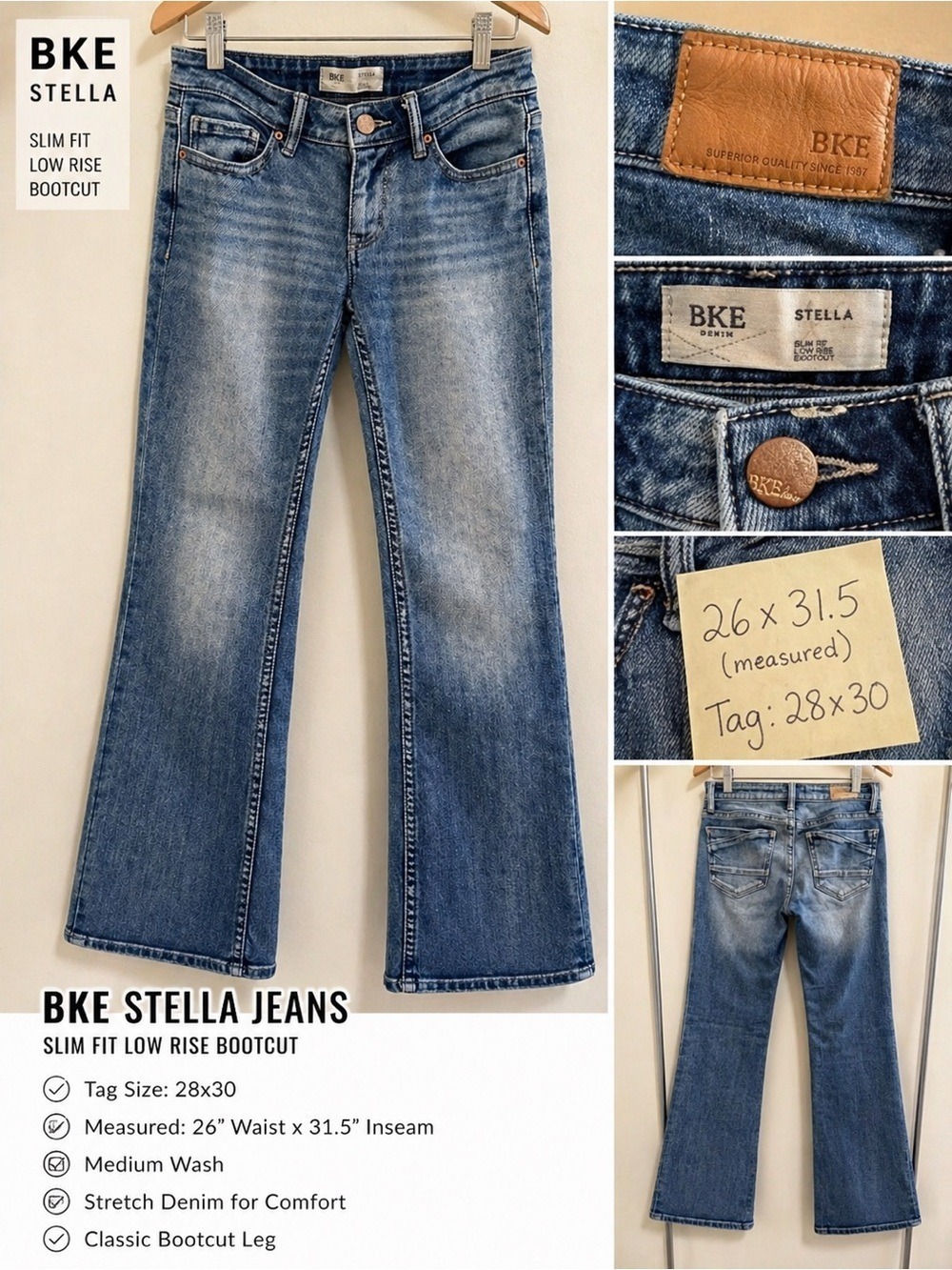 BKE Stella Jeans 26x31 Slim Bootcut Low Rise Medium Wash